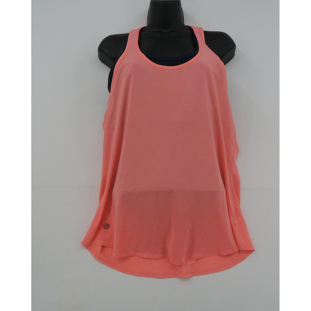 Athleta Womens Medium 2-in-1 Tank Top with Built-in Sports Bra Coral Navy Blue